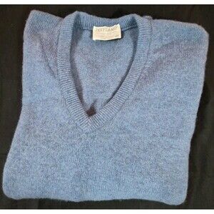 Vtg 70s Lord Jeff Jeff Lamb Lambswool Sweater Mens Size M V Neck Blue Made In US